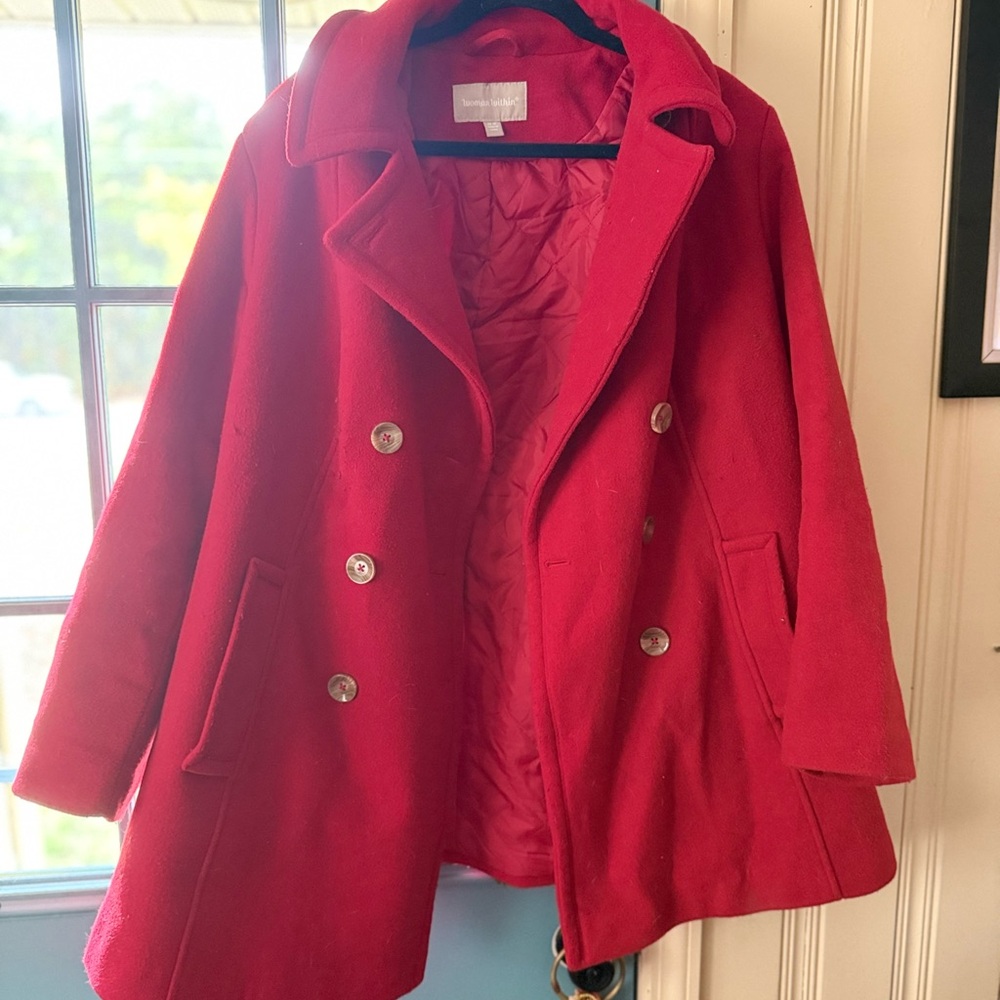 Women Within 22w/2x - Red Double-Breasted Pea Coat